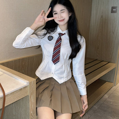 Chemise cintrée JK, jupe plissée à manches longues pour femme, tailleur uniforme.