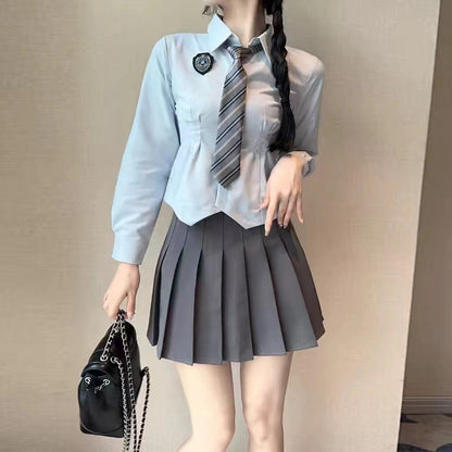 Chemise cintrée JK, jupe plissée à manches longues pour femme, tailleur uniforme.