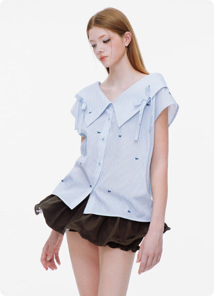 Strap Bow Striped One Shoulder Sleeveless Top For Women